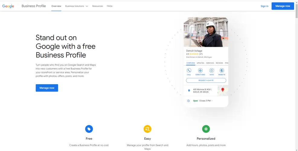 A free Google business profile